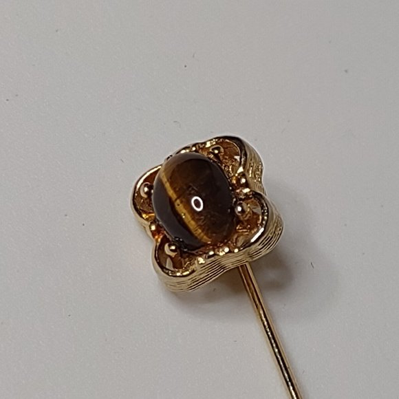 Gold Tone And Brown Cute Vintage Stick Pin - Picture 3 of 10